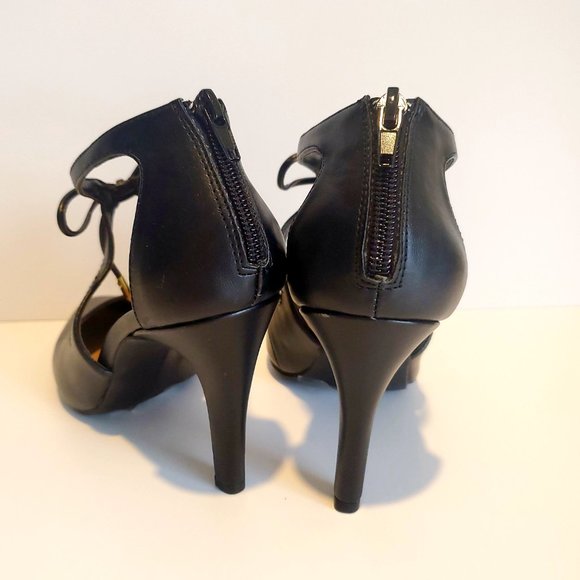 NEW Charles Jourdan Black Stiletto Heels Pumps Zip Back Whimsigoth Boho Chic 7 - Picture 4 of 6